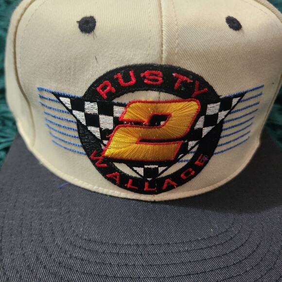 Vintage Rusty Wallace #2 NASCAR Snapback Hat Checkered Flag Racing Cap 90s - Picture 1 of 7